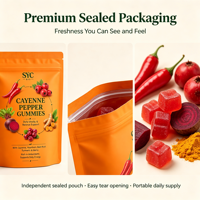 Gummies SYC BIO au Poivre de Cayenne, Aubépine, Betterave et Curcuma – Antioxydant pour la Vitalité Quotidienne des Adultes – 60 Gummies – Marque Privée OEM