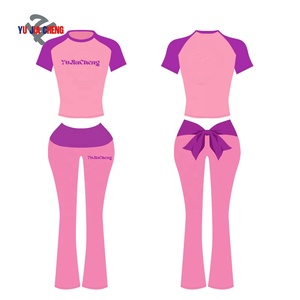 Completo Coordinato da Donna Due Pezzi: T-shirt a Maniche Corte con Blocchi di Colore <span class=keywords><strong>e</strong></span> Pantaloni con Fiocco, Personalizzabile con Maniche Raglan - Product Image 3