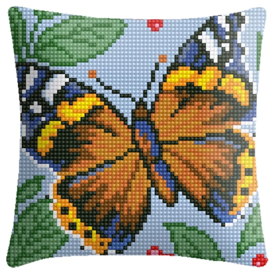 High Quality Custom Cross Stitch Decorative Pillow Colorful Butterfly Cushion Cover Embroidery 4CT Cross-Stitch Kits