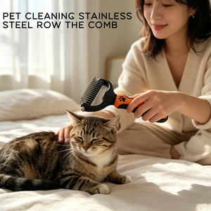 Pet Hair <b>Grooming</b> <b>Tool</b> Double-Sided Dematting Shedding Undercoat Rake Brush Comb with Hair Removal Row Portable Stainless Steel - Product Image 2