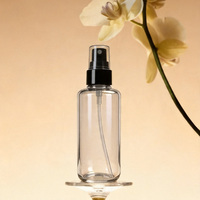 Flacon pulvérisateur cylindrique transparent en PET sans BPA de 150 ml avec pulvérisateur noir pour toner, parfum, emballage cosmétique