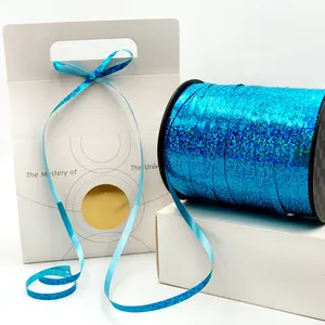 Гордон ленты 5 мм, синяя Блестящая лента, катушка, кудрявые лазерные ламинирования, Рубан для подарочной упаковки, галстук для воздушных шаров
