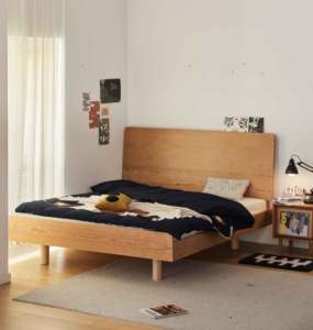 Lit en bois de cerisier massif de style européen, moderne, de taille standard, de luxe, écologique, style doux, en promotion - Product Image 1