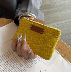 Porte-monnaie ultra-fin en cuir véritable unisexe, mini sac à clés compact de haute qualité avec fermeture éclair, étanche, poignée souple, court - Product Image 6