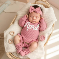 Combinaison pour bébé nouveau-né unisexe à manches longues avec broderie florale, taille 0-12 mois, première combinaison tricotée pour garçons et filles
