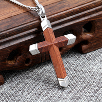 Collier en acier inoxydable 316, pendentifs en bois de Bubinga, collier croix avec chaîne, hypoallergénique, cadeau pour homme, bijoux