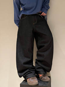 جينز رجالي كاجوال واسع الساق بتطريز التنين وخصر مرتفع، جينز رجالي بتصميم دادي موبينج - Product Image 3