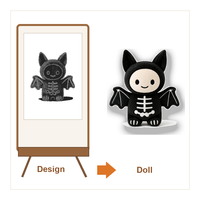 Peluche squelette d'Halloween personnalisée, poupée gothique douce en forme de chauve-souris avec oreilles et ailes, décoration de fête effrayante, faible MOQ, support OEM ODM
