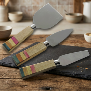 Elegant 3 Piece Kitchen <b>Cutlery</b> <b>Bamboo</b> Cheese Board <b>Set</b> Stylish Serving Gifting Resin Crafts Handles Slicing Board Knife Platter - Product Image 1