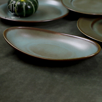 Assiettes ovales en porcelaine noire élégante en ébène, vaisselle écologique pour restaurant, maison, repas gastronomiques, service de banquet