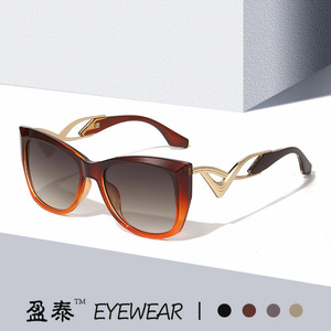 แว่นกันแดดทรงแคทอาย ยี่ห้อ Yingtai สีน้ำตาล กรอบพลาสติกผสมโลหะ ป้องกันรังสียูวี 400 แฟชั่นสำหรับผู้หญิง สไตล์สตรีท - Product Image 1