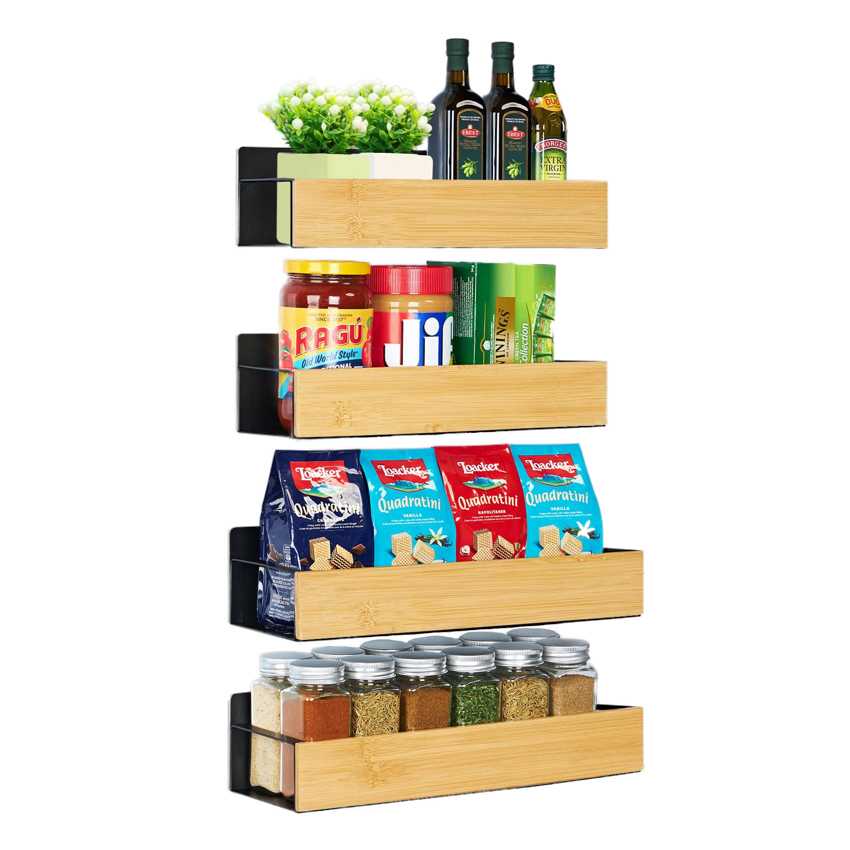 Versatile Wall Mounted Bamboo Spice Racks for Efficient Storage