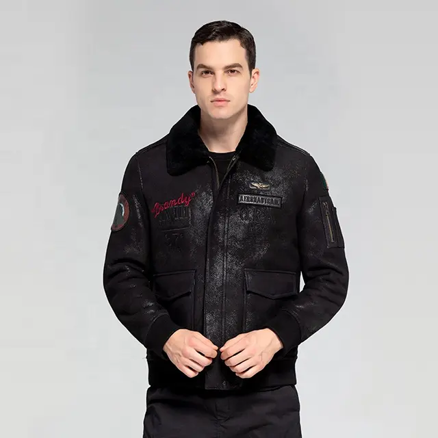 ऊन जैकेट चर्मपत्र कोट चमड़े का जैकेट पुरुषों की फर कोट बिल्ला A2 बॉम्बर जैकेट