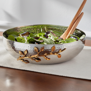 Nouvel arrivage Bol à salade en acier inoxydable martelé de 12 pouces Finition luxueuse argent/or pour les fêtes personnalisées à bas prix - Product Image 1