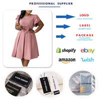 Vestidos de Verano Modernos C8657 para Mujer, Vestido Casual de Oficina con Cuello Redondo y Mangas Abullonadas, Vestidos Africanos Elegantes para Mujer con Flores