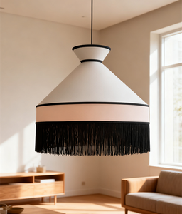 <span class=keywords><strong>Paralume</strong></span> pendente in tessuto argento con frangia nera stile retrò per sala da pranzo e soggiorno arredamento <span class=keywords><strong>elegante</strong></span> apparecchio di illuminazione - Product Image 1
