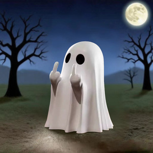 Estatuilla de Fantasma Adorable de Resina, Decoración de Halloween para Interiores, Adorno para Fiestas, Diseño de Dedo Medio - Product Image 2