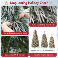Ensemble de 3 arbres de Noël en cascade enneigés, décorations de Noël, fournitures de décoration, cadeaux, jouets, fournitures de décoration de Noël