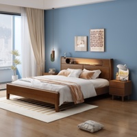 Lit mural moderne de luxe avec rangement éclairé, en bois de caoutchouc massif, mobilier de chambre à coucher