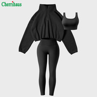 Ensemble de yoga 3 pièces pour femmes, veste en molleton, tenue de sport décontractée pour l'extérieur, ensemble de vêtements de sport 3 pièces