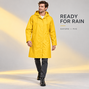 <span class=keywords><strong>Impermeabile</strong></span> Giallo Brillante per Donne, Giacca Antipioggia Lunga con Cappuccio e Coulisse, Tasche Frontali con Chiusura a Scatto per Viaggi e Pendolarismo - Product Image 1