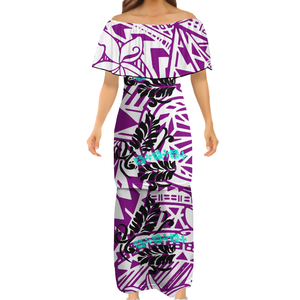 Samoan-vestidos con diseño de <span class=keywords><strong>tatuaje</strong></span> para <span class=keywords><strong>mujer</strong></span>, vestidos de un <span class=keywords><strong>hombro</strong></span>, estampado 3D <span class=keywords><strong>Tribal</strong></span> polinesiano, volantes, Puletasi de medio <span class=keywords><strong>hombro</strong></span> - Product Image 1