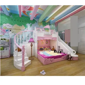 Cama de Castillo de princesa para niños, juego de muebles de princesa, juego de dormitorio personalizado, litera moderna para niñas