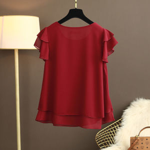 Camicetta da <span class=keywords><strong>donna</strong></span> nuova estate camicia allentata in Chiffon con scollo a o camicetta a maniche corte da <span class=keywords><strong>donna</strong></span> camicie <span class=keywords><strong>oversize</strong></span> Top e camicette da <span class=keywords><strong>donna</strong></span> - Product Image 6