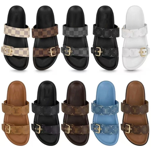 Sandalias planas con doble correa y hebilla, estampado de tablero de ajedrez, casuales, de punta abierta, fáciles de poner, para mujer, de verano. - Product Image 1