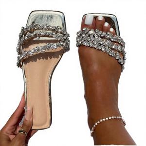 Nueva Tendencia de Moda 2025, Sandalias Planas Cómodas para Mujer con Pedrería, Punta Cuadrada, para Exteriores - Product Image 4