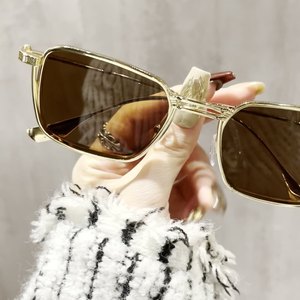 <span class=keywords><strong>Gafas</strong></span> de Sol Retro Estilo Hong Kong con Doble Barra, <span class=keywords><strong>Montura</strong></span> Cuadrada a Rayas, Protección UV, Modernas - Product Image 2