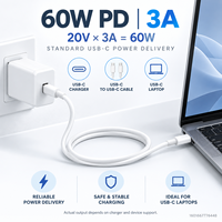 Kabel Data Pengisian Daya USB C ke USB C 5-Core Tembaga Murni 60W 3A TPE Lembut Pemasok Grosir