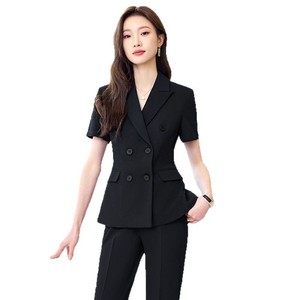 Women's Suit Set Short Sleeve Notched Collar Worsted Fabric Spring 2025 Office Lady Anti-Wrinkle Business Wear - Product Image 5
