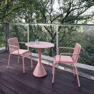 Light Luxury Pink Iron 2-Seater Outdoor <strong>Table</strong> <strong>and</strong> <strong>Chair</strong> <strong>Set</strong> with 1 <strong>Table</strong> 2 <strong>Chairs</strong> Waterproof Sun-Resistant for Patio Balcony - Product Image 5