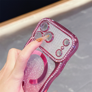wave edge hot glitter clear magnetic phone case for iphone air 17 16 pro max,for iphone 17 phone case bling - Product Image 5