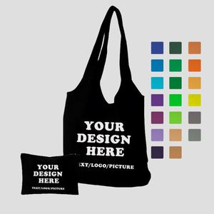 Sacs fourre-tout en coton naturel réutilisables, sacs en toile en vrac pour l'école, les courses, la plage, l'épicerie, style pliable, motif de dessin animé - Product Image 1