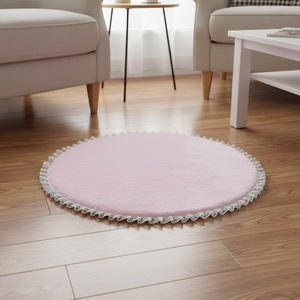 Tapis rond rose pour animaux de compagnie avec bord festonné antidérapant pour lit de chat, lavable, utilisation en intérieur - Product Image 1