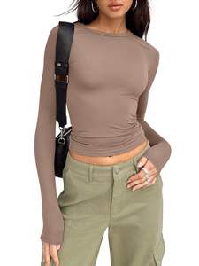 Tops <b>for</b> Girls Trendy <b>Women's</b> Long Sleeve Shirt Basic Crop Tops <b>Tight</b> Slim Fit Cute Girls' Fall and Winter Clothes - Product Image 5