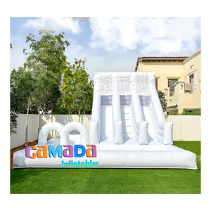 Château gonflable et toboggan à trois voies de couleur pastel, nouveau design, avec fosse à balles pour les fêtes d'enfants, location, utilisation en aire de jeux dans la cour - Product Image 2