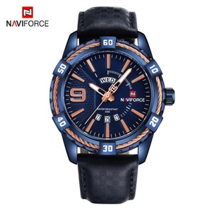 Montre à quartz bleue NAVIFORCE 9117 pour homme, étanche, décontractée, sportive, bracelet en cuir, montre-bracelet pour homme, mode - Product Image 1