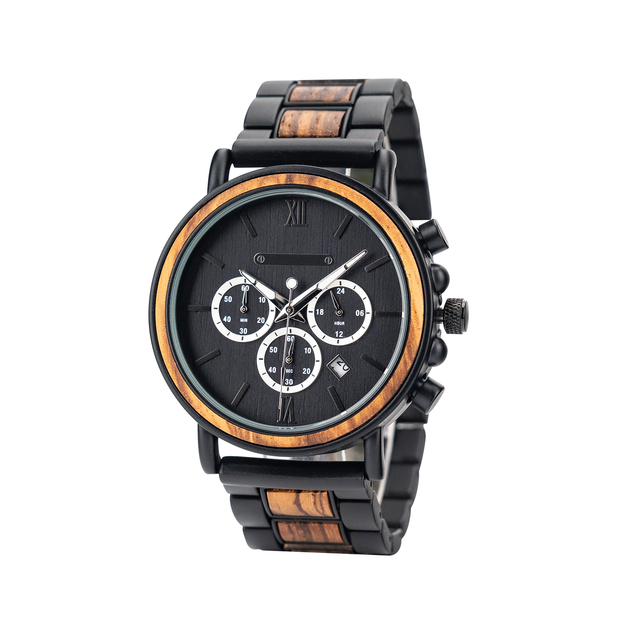 Luxury Brand Wholesale Oem Men Wrist Waterproof Stainless Steel & Wood Band Men Quartz Watch