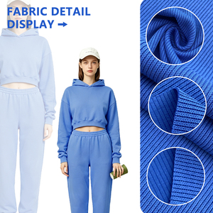 16S Cotton Polyester Spandex Thick Stripe Knitted Fabric 170cm Width 350gsm Plain Dyed For Hoodies Jogger Pants Matching Sets - Product Image 4