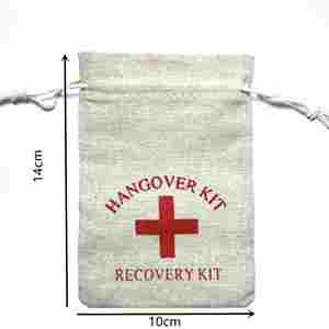 Custom Jiawin Brand Recyclable Red Cross Hangover Kit Pillow Screen Printed Cotton <b>Linen</b> Emergency Packaging Bag Drawstring - Product Image 3
