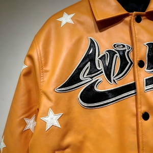 Custom <strong>Men's</strong> Orange Leather Varsity <strong>Jacket</strong> Letter Embroidery College Baseball Coat Hip Hop Streetwear <strong>Biker</strong> Bomber <strong>Jacket</strong> - Product Image 4