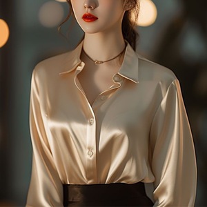 Chemisier Professionnel <span class=keywords><strong>Femme</strong></span> à Manches Longues et Col en Satin - Product Image 3