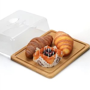 <b>Bamboo</b> Cheese Board With Acrylic Lid Reusable Solid <b>Container</b> For Picnics - Product Image 4