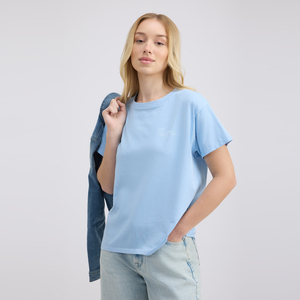 เสื้อครอปท็อปผ้าฝ้ายเรียบสำหรับผู้หญิง คอกลม แขนสั้น ยืดได้ - Product Image 5