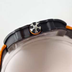 Montre-bracelet noire pour homme, boîtier en fibre de carbone, chronographe, squelette, <span class=keywords><strong>mécanique</strong></span>, ultra-fine 7,8 mm, bracelet en nylon <span class=keywords><strong>orange</strong></span>, sport, modèle 6702 - Product Image 3