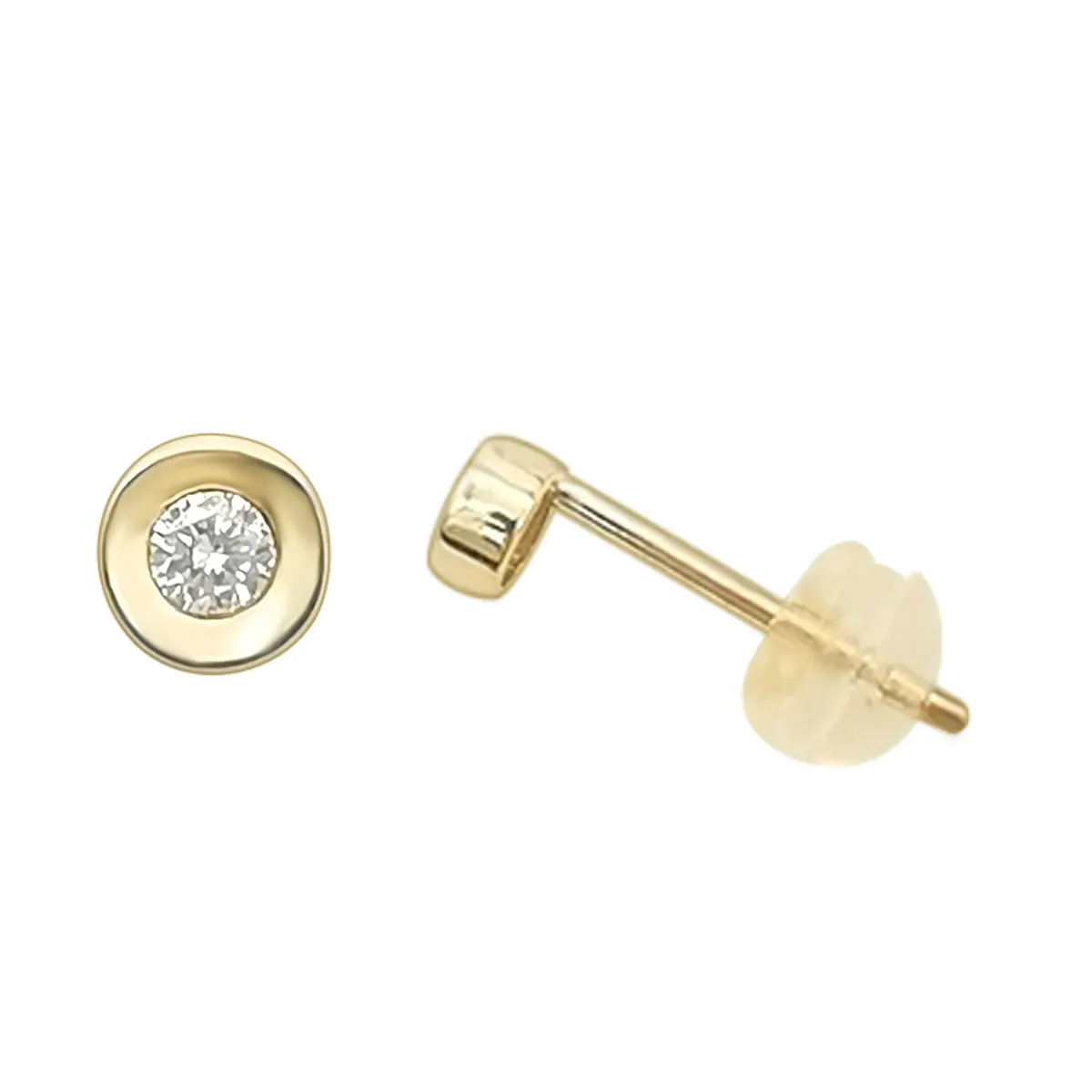 Small Cutely 9K Real gold Stud Earring with Natural Diamond Bezel Setting Stone for Christmas Gift