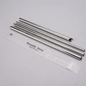 Bar Accessories Straws Reusable Custom Size Long Straw Pouch Cleaning Brush Printing Logo Travel Straw Set